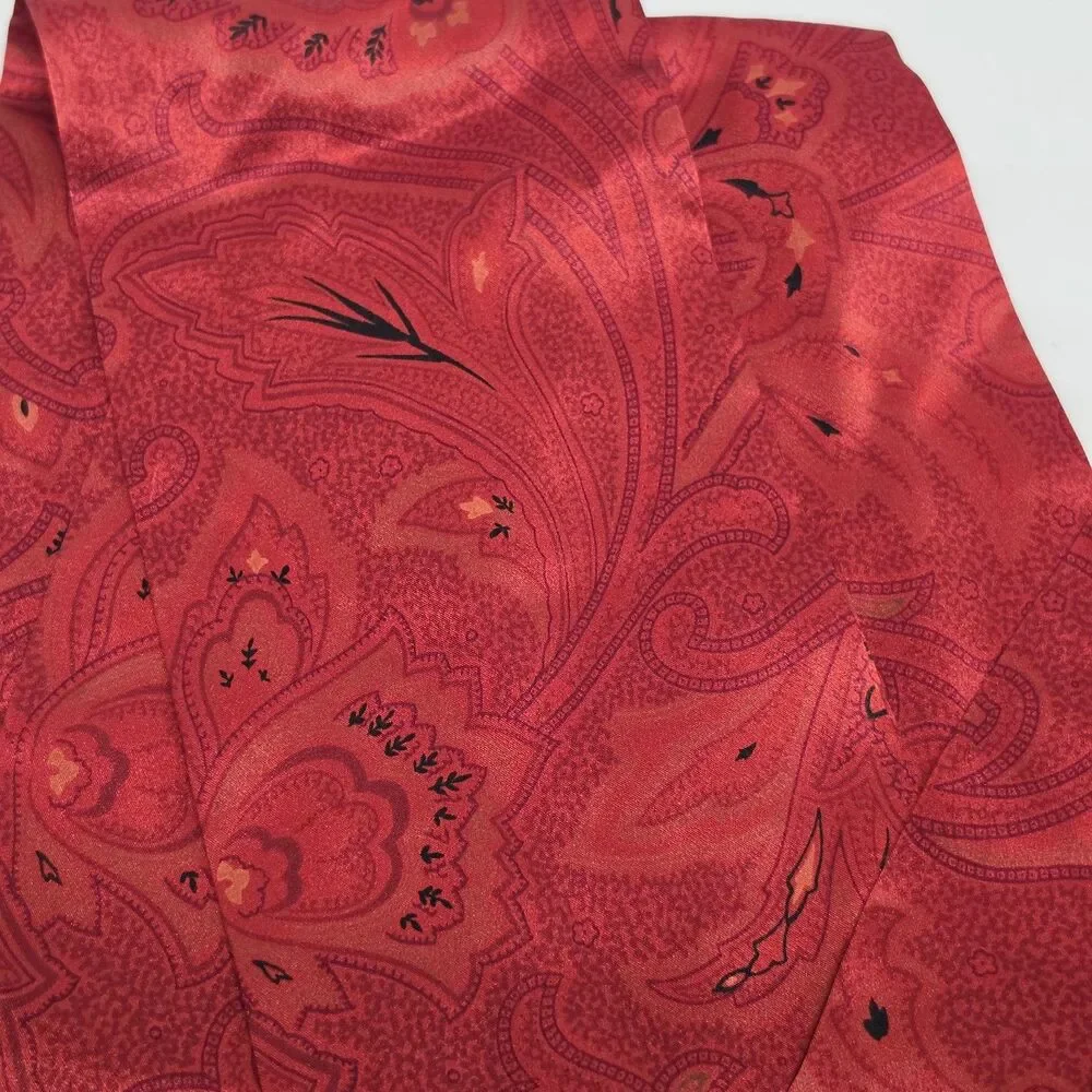 Vintage 100% Red Silk Paisley Thin Neck Scarf Purse Hair Tie 71
